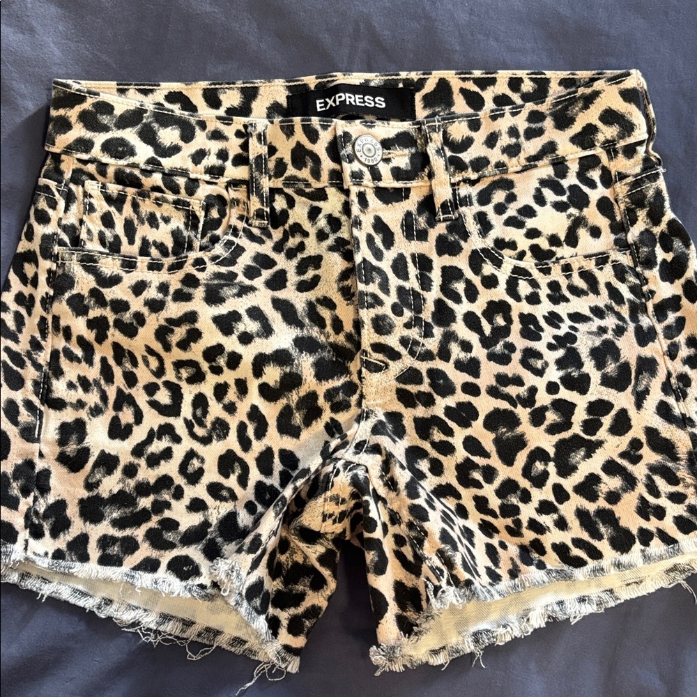 Express Leopard Print Jean Shorts